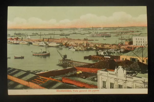 1900s Vista General del Puerto Ships Steamers Tugs Dock Montevideo Uruguay PC