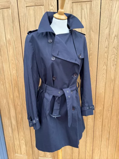Real CROMBIE Navy BELTED Blue Ladies Trench Coat UK 16/18