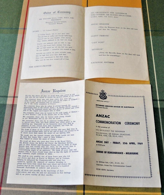 2 Pamphlets 1969 Anzac Commemoration Ceremony Shrine Of Remembrance Melbourne