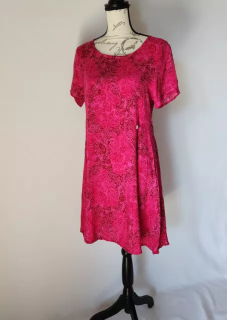 Dressing Clio Rayon Floral Batik Tunic Shift Dress Short Sleeve Pink Women's PL