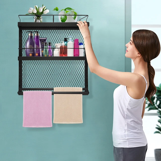 2 Animales Metal Baño Almacenamiento Estantería Pared Montada Con Toalla Colgador