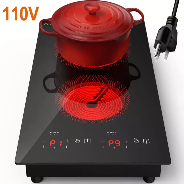 Electric Induction Cooktop 2 Burner Ceramic Glass Stove Top Touch Control