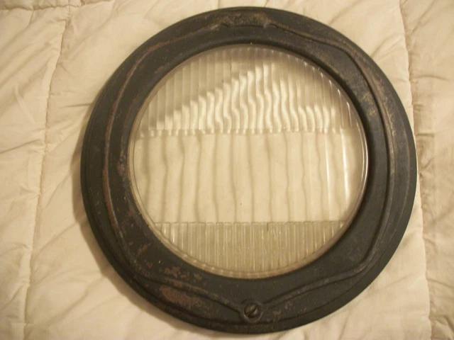 EARLY GM GUIDE TILT RAY HEADLIGHT LENS in BRASS HEADLIGHT DOOR-BEZEL-10 1/4"