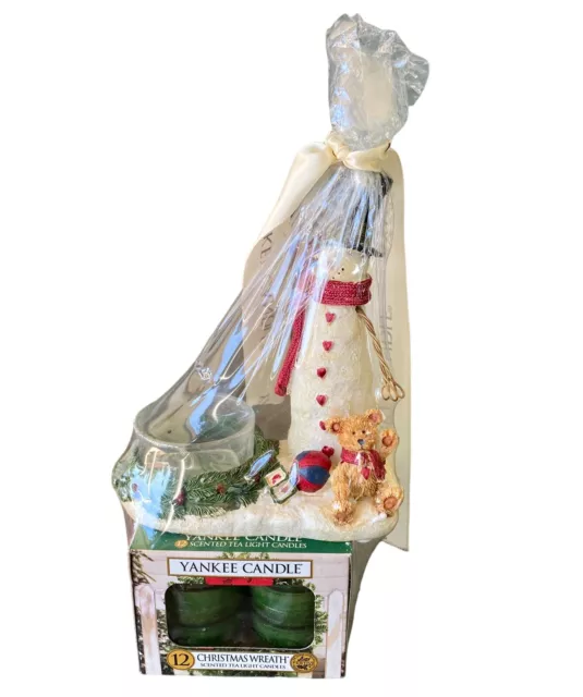 Yankee Candle Gift Set Snowman Christmas Wreath Tea Lights Votive Holder New