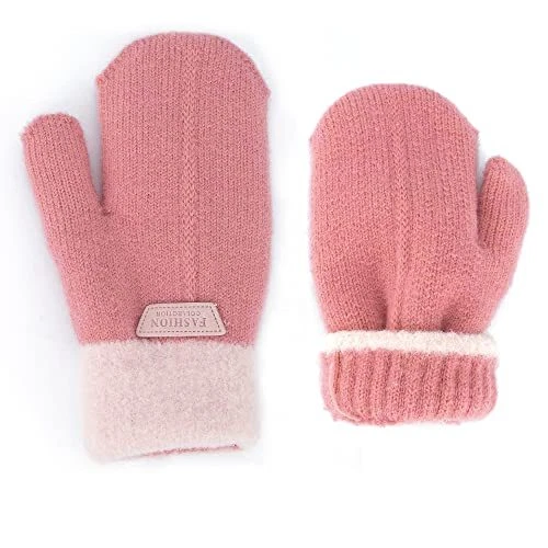 Kids Double Layer Warm Knit Mittens Girls Boys Winter Outdoor Gloves for 4-8
