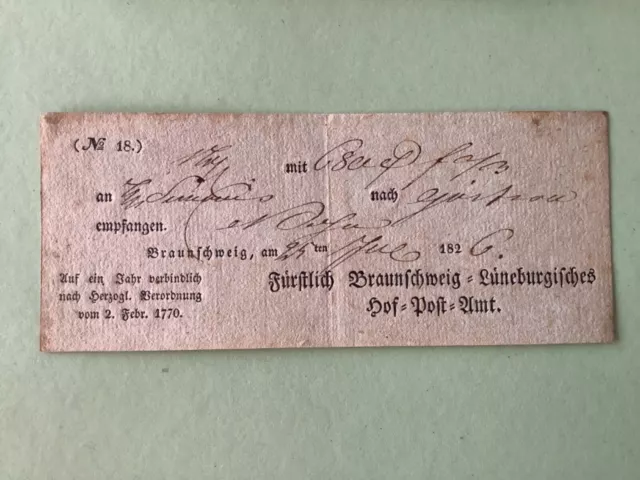 Germany Braunschweig 1826 postal note Ref A1570