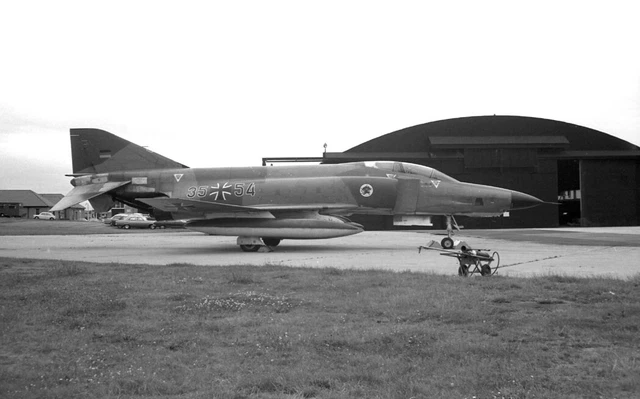 AG52, WGAF, RF-4E Phantom II, 35+54 at RAF Kinloss, Jul 1973 - B&W Neg_6019