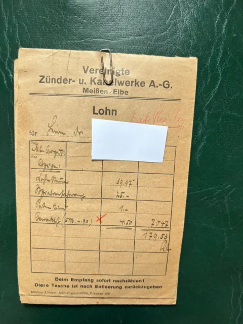 4 Lohntüten Vereinigte Zünder-/Kabelwerke Meißen Pha-Phy Freital Gehaltabr. 1946