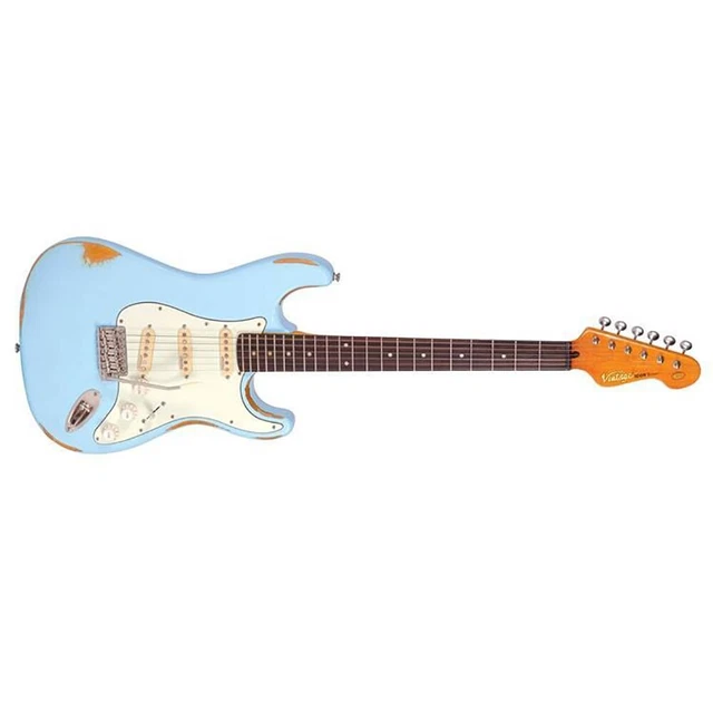 Vintage Icon Distressed SSS Rosewood Fingerboard Electric Guitar Laguna Blue