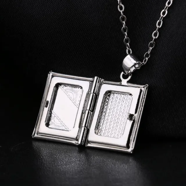 Women Men's Silver Book Box Photo Locket Pendant Necklace 2022 FAST Chain 9CL7