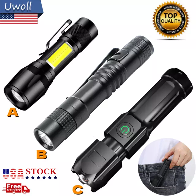 Tactical Flashlight Small LED Torch Light Mini Super Bright Penlight USB COB