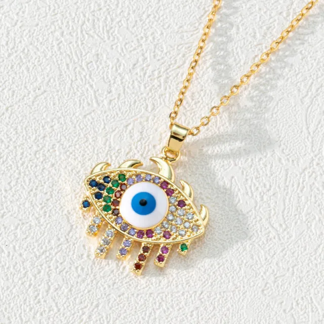 Lucky Crystal Blue Evil Eye Pendant Necklace Women Clavicle ChainTurkish Jewelry