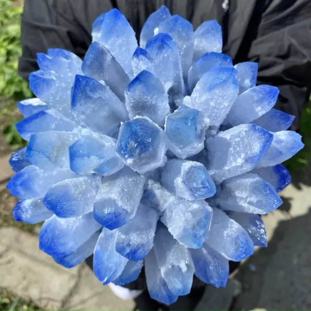 8.9LBNew Find sky blue Phantom Quartz Crystal Cluster Mineral Specimen Healin-AW