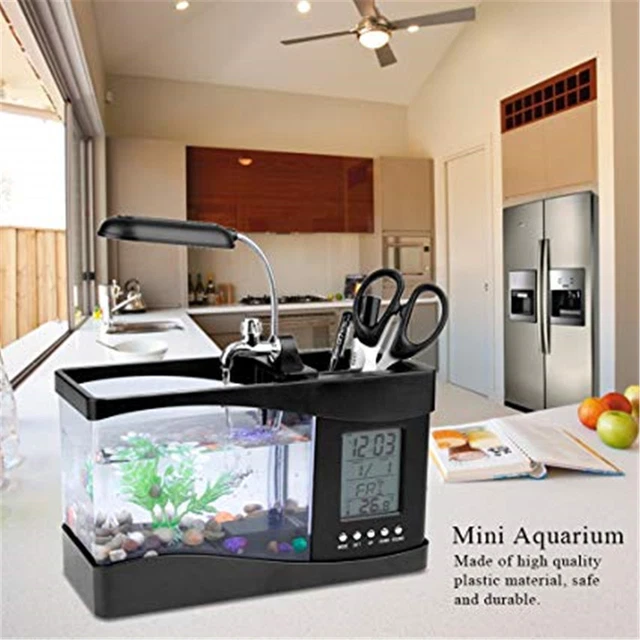 Mini USB Fish Tank LCD Desktop Lamp Light Fish Tank Aquarium LED Calendar Clock 3