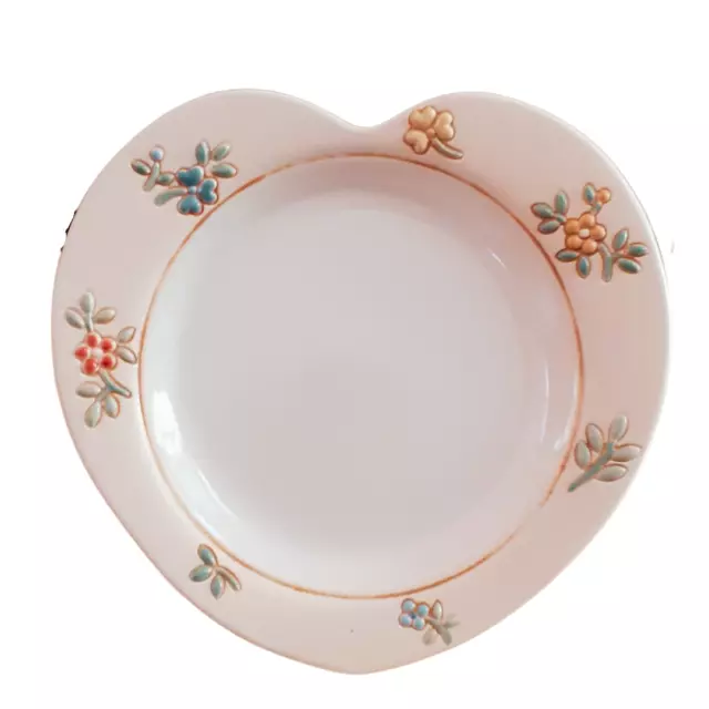 Juego 2 platos de postre con forma de corazón, porcelana decorados a mano, 20x21