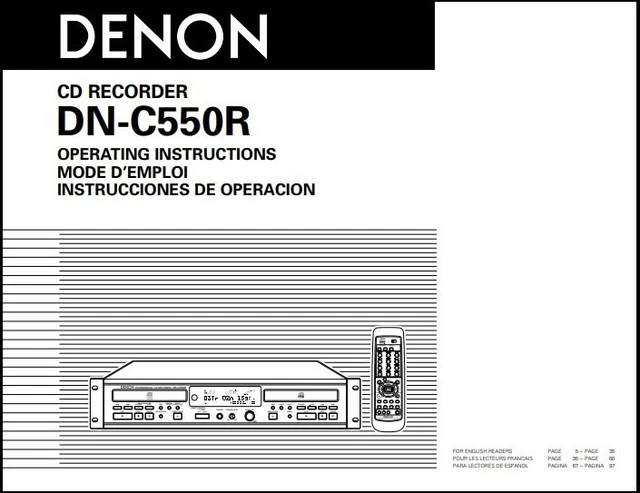 Denon DN-C550R CD Recorder Owner's Manual - 32lb paper & heavyweight covers