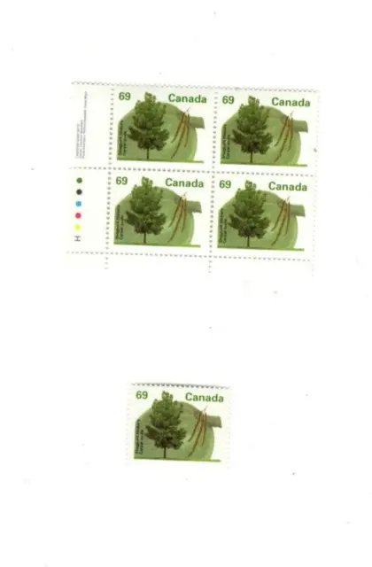 Canada Mnh Block Plus Stamp Sc. 1369 Hickory Tree Sixty-Nine Cents