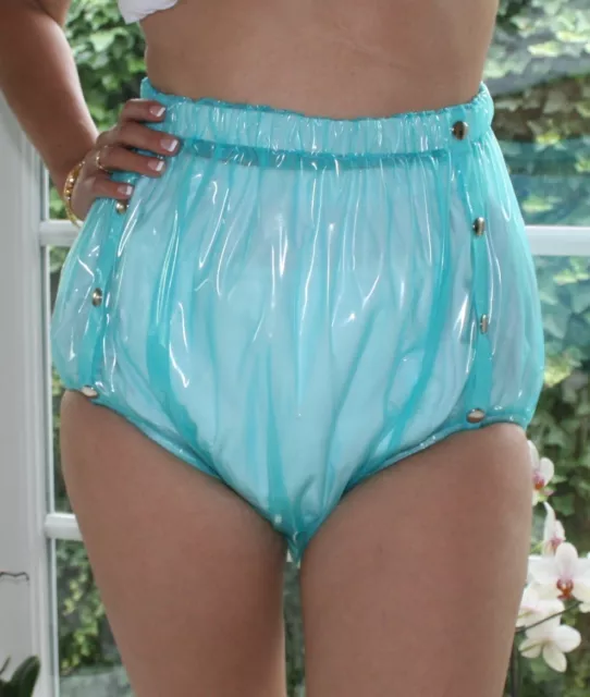 PVC Adult Baby Incontinence Diaper Rubber Trousers With Ruffle Green  Transparent