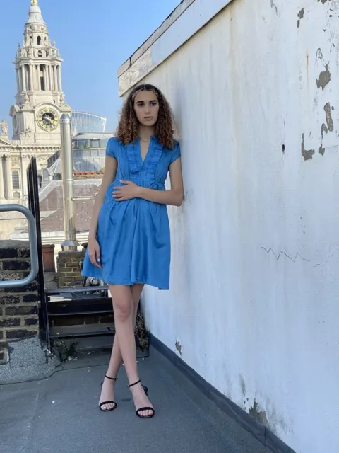 TED BAKER Women's Blue Silk Dress SIZE 1 UK 8