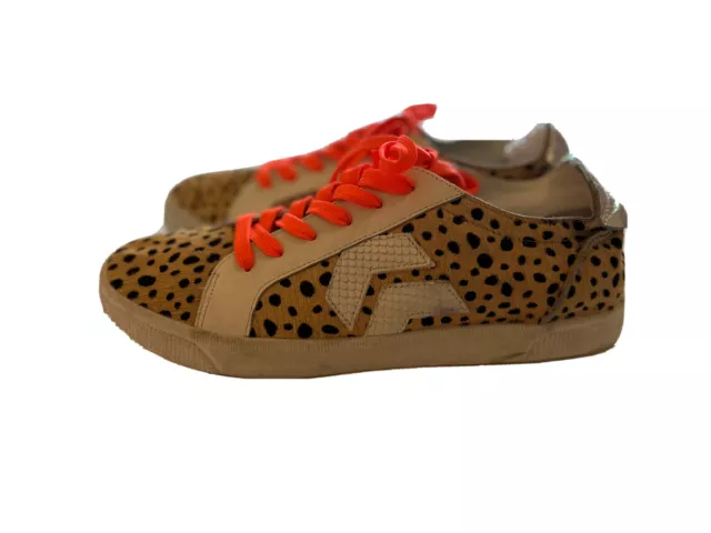 Dolce Vita Zalen Leopard Print Calf Hair Sneakers Women’s Size  9.5 Orange Laces