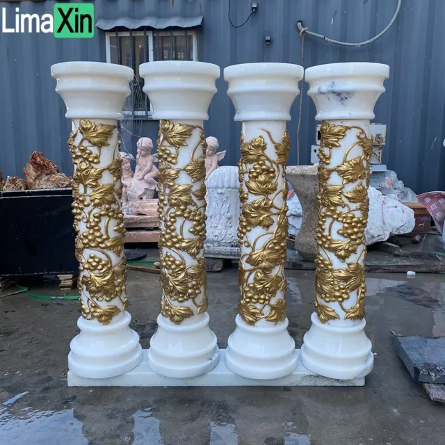 Natural hand carved white Marble Pillar Pedestals Column Church(one pair)