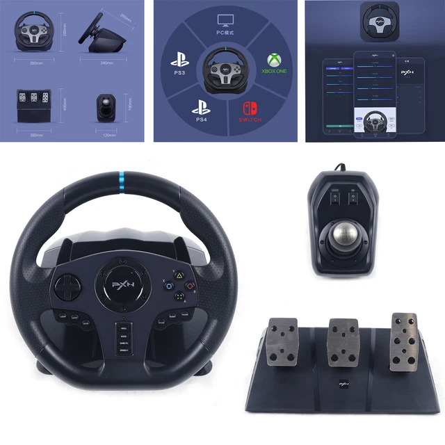 PXNV9 RACING GAMING Steering Wheel Pedals Set Bus Driving Simulator