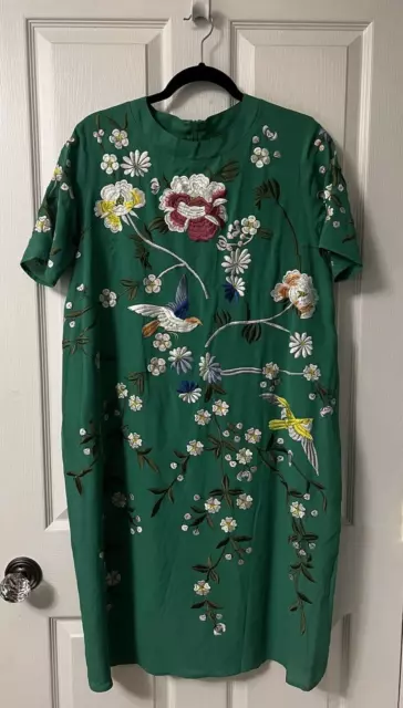 ASOS Maternity Women's Size 8 Green Embroidered Floral Birds Midi Dress NWT