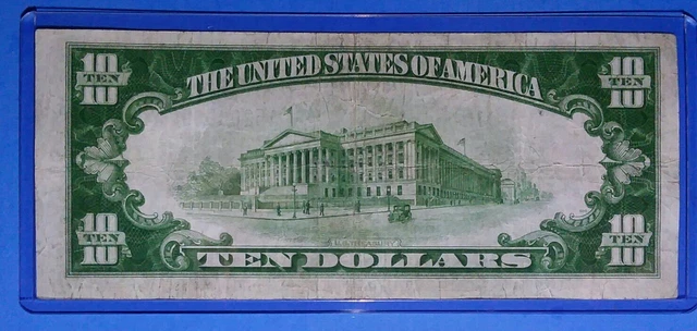 1934 $10 Silver Cert.! Blue Seal, Vf. Circ. Cond.! Old Us Currency! Nice ! 2