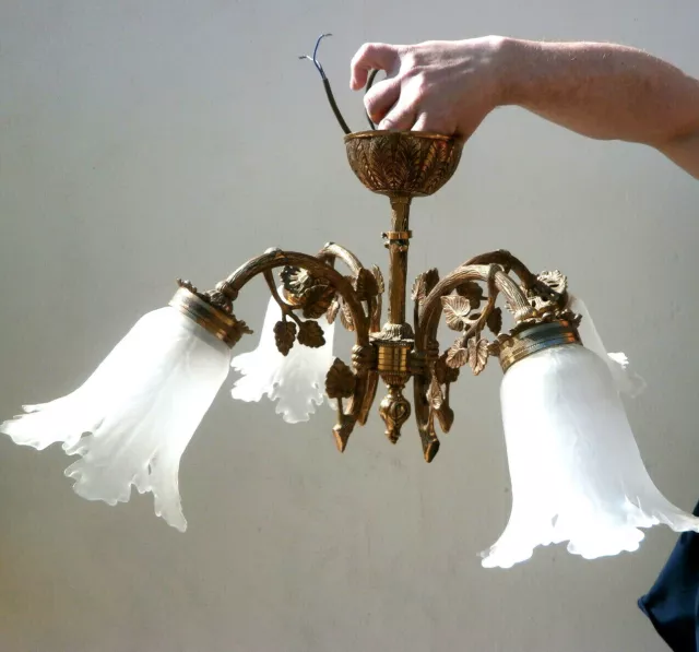 Lustre  en bronze plafonnier decor de feuilles