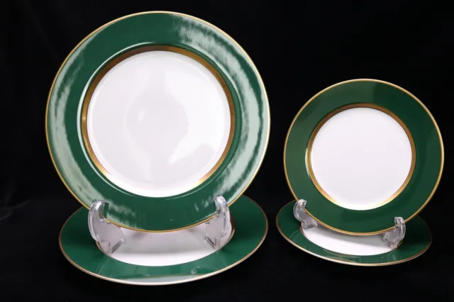 Fitz Floyd RENAISSANCE 2 Dinner Plates & 2 Salad Plates Dark Green Gold Japan