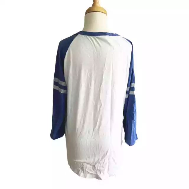 Junk Food Patriots Raglan Baseball Shirt White Blue Casual Long Sleeve Tee Sz L 3