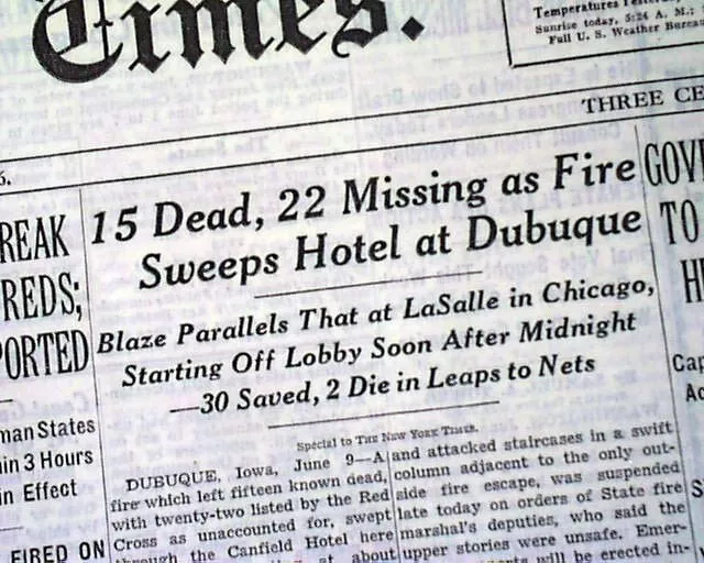 Hotel Canfield Fire Holocaust Disaster w/ Photo Dubuque IA Iowa 1946 Newspaper