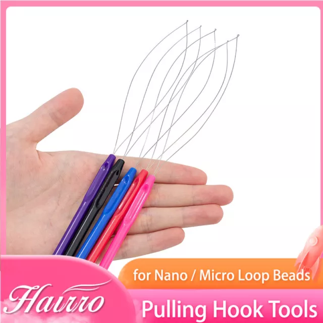 Hair Extention Hook Pulling Needle Threader Micro Rings Beads Loop Puller Tools