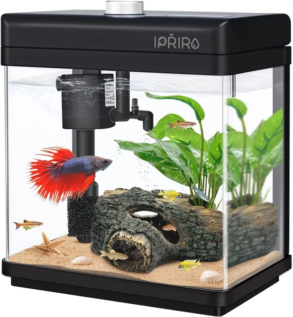 Aquarium Starter Kits, Self Cleaning Small Nano Fish Tank, with Tree Trunk and P