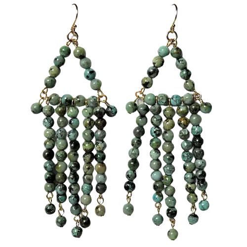 New Lulu Frost Natural Turquoise Beaded Chandelier Drop Earrings 3.5" Long