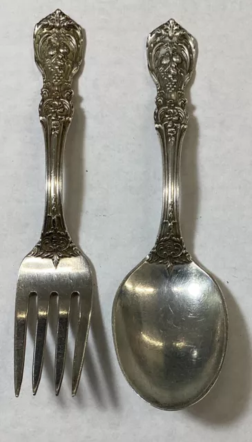 REED & BARTON FRANCIS BABY SET SPOON & FORK STERLING SILVER 4.5" - 44 Gram