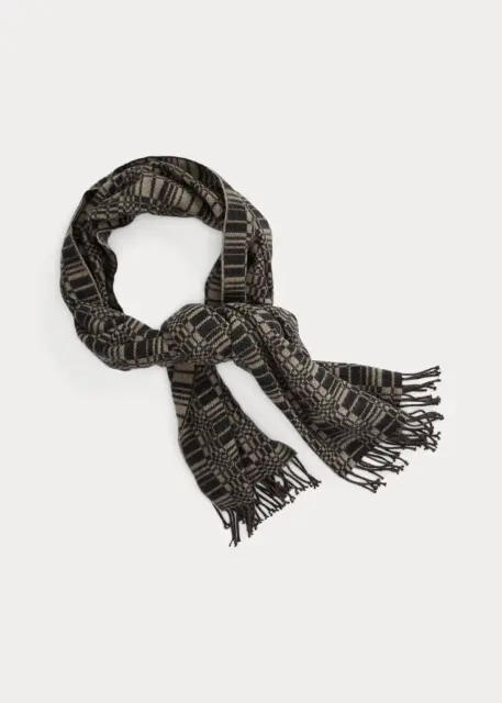 NEW Double RL RRL Ralph Lauren Wool Cashmere Jacquard Scarf Gray Black MSRP $345