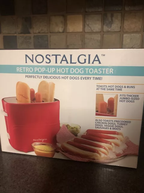 NEW sealed Box - Nostalgia Retro Pop-Up Hot Dog Toaster  With MINI TONGS & CAGE