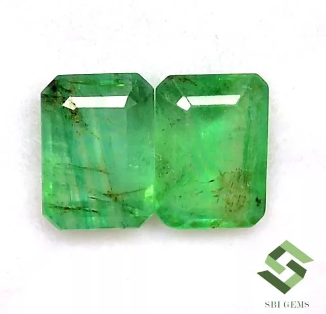 7x5 mm Certified Natural Emerald Octagon Cut Pair 1.89 CTS Untreated Loose Gems