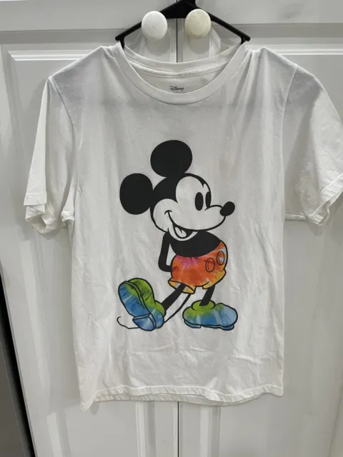 Disney Mickey Mouse Tie Dye Mickey Graphic T Shirt Tee White Juniors Size XL NEW