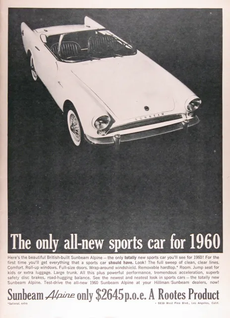 1960 SUNBEAM ALPINE Roadster Genuine Ad & ROAD REVIEW W/Specs. 4pgs. FREE SHIP!