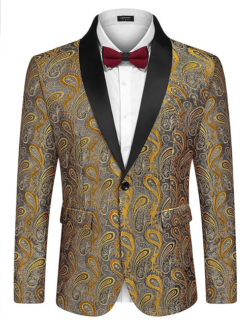 COOFANDY Mens Floral Tuxedo Jacket Paisley Shawl Lapel Suit Blazer Jacket for Di