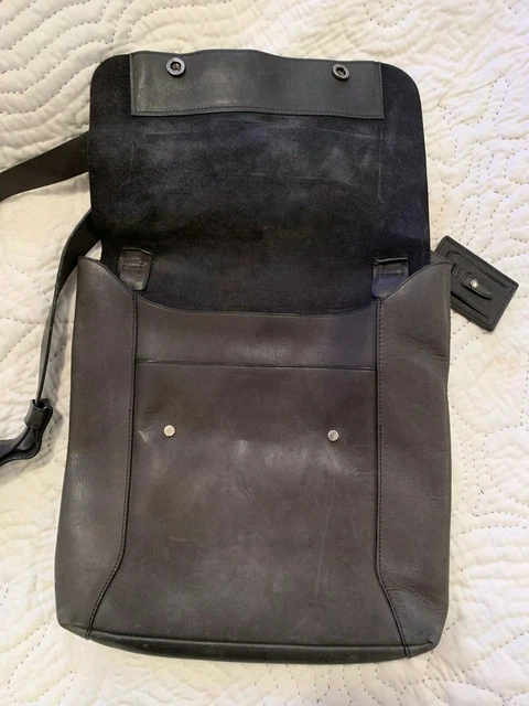Tumi Dark Grey Leather Crossbody Briefcase Sling Laptop Tote Bag Unisex Travel