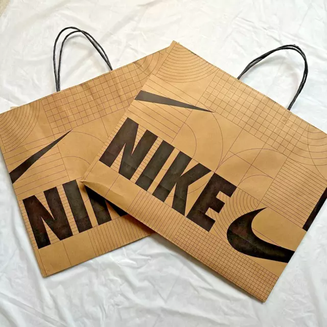 Lot 4 Nike Original Brown Paper Shopping Bags Handle Swoosh Logo Empty Bag