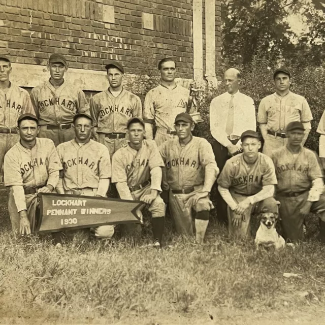 Vintage Group Photograph Men Baseball Team Pennant Winners Dog Lockhart SC 1930