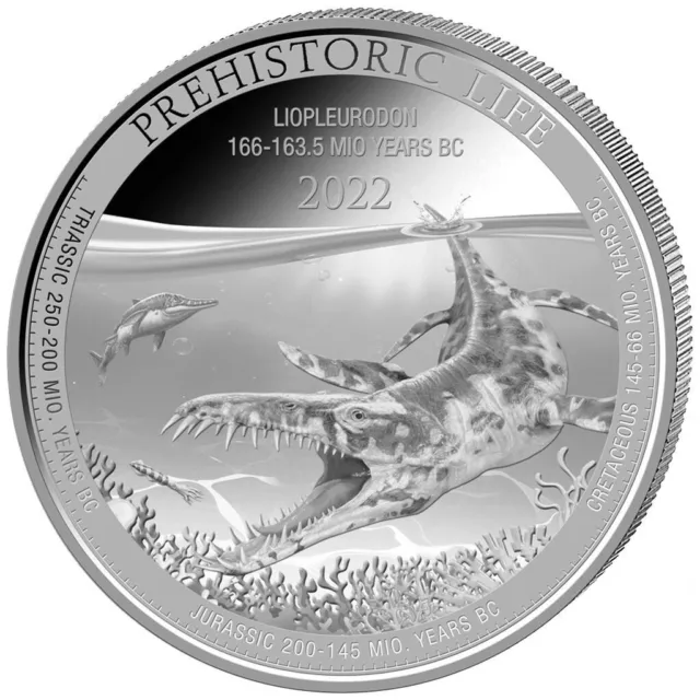 Silbermünze Liopleurodon Prehistoric Life (8.) 2022 - Kongo - 1 Oz ST