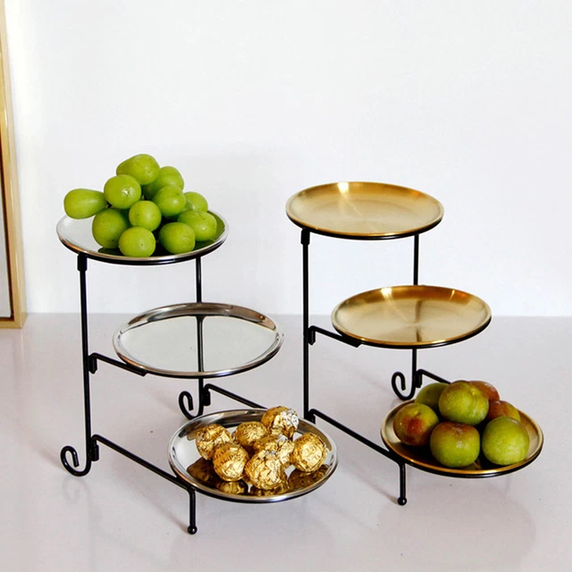 (Dorada) Cesta de frutas de tres capas material grueso de gran capacidad múltiple