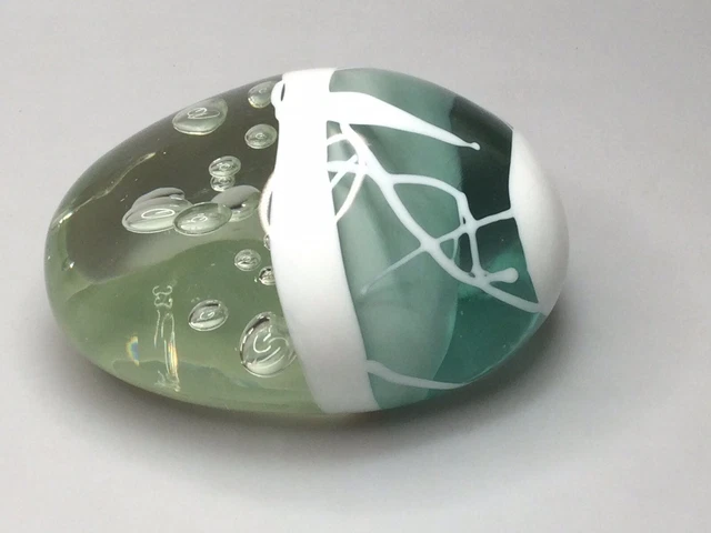 Marked Murano Artist Signed Hand Blown Egg Shaped  Art Glass Clear Sea Bubbles