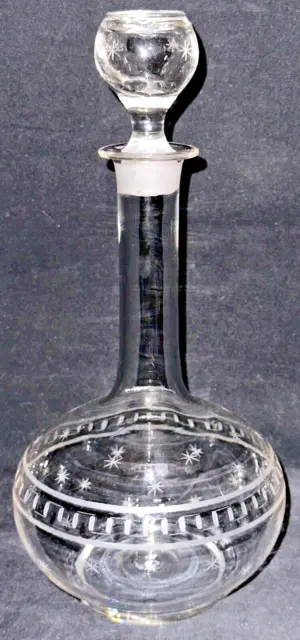 Antique Boston & Sandwich Flint Glass Roman Key & Stars Decanter w/ Stopper NICE