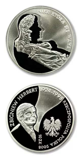 Poland Zbigniew Herbert Poet, Playwright, Moralist 10 Zlotych 2008 Proof Silver